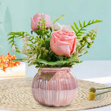 Maxbell Artificial Potted Rose Flower Ceramic Vase Bonsai for Indoor Farmhouse Decor Pink