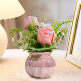 Maxbell Artificial Potted Rose Flower Ceramic Vase Bonsai for Indoor Farmhouse Decor Pink