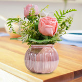 Maxbell Artificial Potted Rose Flower Ceramic Vase Bonsai for Indoor Farmhouse Decor Pink