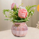 Maxbell Artificial Potted Rose Flower Ceramic Vase Bonsai for Indoor Farmhouse Decor Pink