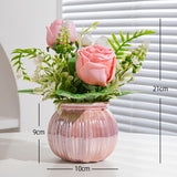 Maxbell Artificial Potted Rose Flower Ceramic Vase Bonsai for Indoor Farmhouse Decor Pink