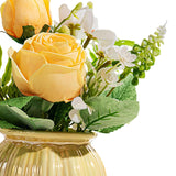 Maxbell Artificial Potted Rose Flower Ceramic Vase Bonsai for Indoor Farmhouse Decor Yellow