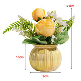 Maxbell Artificial Potted Rose Flower Ceramic Vase Bonsai for Indoor Farmhouse Decor Yellow