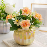 Maxbell Artificial Potted Rose Flower Ceramic Vase Bonsai for Indoor Farmhouse Decor Yellow