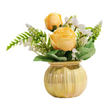 Maxbell Artificial Potted Rose Flower Ceramic Vase Bonsai for Indoor Farmhouse Decor Yellow