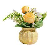 Maxbell Artificial Potted Rose Flower Ceramic Vase Bonsai for Indoor Farmhouse Decor Yellow