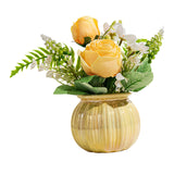 Maxbell Artificial Potted Rose Flower Ceramic Vase Bonsai for Indoor Farmhouse Decor Yellow