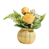 Maxbell Artificial Potted Rose Flower Ceramic Vase Bonsai for Indoor Farmhouse Decor Yellow