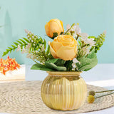 Maxbell Artificial Potted Rose Flower Ceramic Vase Bonsai for Indoor Farmhouse Decor Yellow