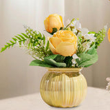 Maxbell Artificial Potted Rose Flower Ceramic Vase Bonsai for Indoor Farmhouse Decor Yellow