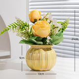 Maxbell Artificial Potted Rose Flower Ceramic Vase Bonsai for Indoor Farmhouse Decor Yellow