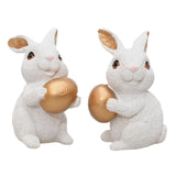 Maxbell 1 Pair Mini Easter Bunny Statue Resin Material Table Ornament for Patio Lawn