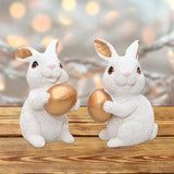 Maxbell 1 Pair Mini Easter Bunny Statue Resin Material Table Ornament for Patio Lawn