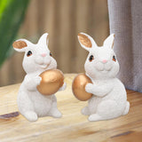 Maxbell 1 Pair Mini Easter Bunny Statue Resin Material Table Ornament for Patio Lawn