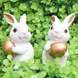 Maxbell 1 Pair Mini Easter Bunny Statue Resin Material Table Ornament for Patio Lawn