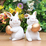Maxbell 1 Pair Mini Easter Bunny Statue Resin Material Table Ornament for Patio Lawn