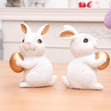 Maxbell 1 Pair Mini Easter Bunny Statue Resin Material Table Ornament for Patio Lawn