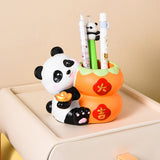 Maxbell Panda Pen Holder Creative Home Decor Pen Pencil Holder for Desk School Girls Orange