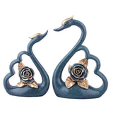 Maxbell 1 Pair Resin Swan Couple Sculpture Desktop Decoration for Coffee Table Decor Blue