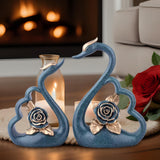 Maxbell 1 Pair Resin Swan Couple Sculpture Desktop Decoration for Coffee Table Decor Blue