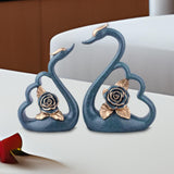 Maxbell 1 Pair Resin Swan Couple Sculpture Desktop Decoration for Coffee Table Decor Blue