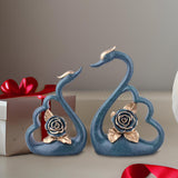 Maxbell 1 Pair Resin Swan Couple Sculpture Desktop Decoration for Coffee Table Decor Blue