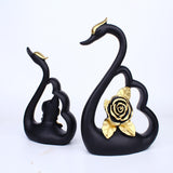 Maxbell 1 Pair Resin Swan Couple Sculpture Desktop Decoration for Coffee Table Decor Black