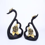 Maxbell 1 Pair Resin Swan Couple Sculpture Desktop Decoration for Coffee Table Decor Black