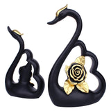 Maxbell 1 Pair Resin Swan Couple Sculpture Desktop Decoration for Coffee Table Decor Black