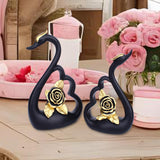 Maxbell 1 Pair Resin Swan Couple Sculpture Desktop Decoration for Coffee Table Decor Black