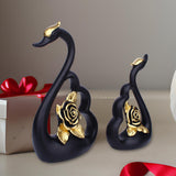Maxbell 1 Pair Resin Swan Couple Sculpture Desktop Decoration for Coffee Table Decor Black