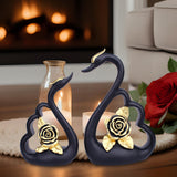 Maxbell 1 Pair Resin Swan Couple Sculpture Desktop Decoration for Coffee Table Decor Black