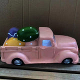 Maxbell Easter Truck with Dinosaur Eggs Pink Easter Ornament for Mantel Kitchen Home