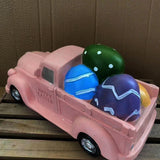 Maxbell Easter Truck with Dinosaur Eggs Pink Easter Ornament for Mantel Kitchen Home
