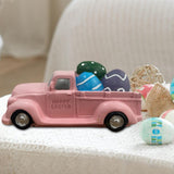 Maxbell Easter Truck with Dinosaur Eggs Pink Easter Ornament for Mantel Kitchen Home