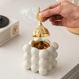 Maxbell Incense Cone Holder with Cover Durable Ceramic for Office Tabletop Yoga Room white