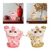 Maxbell Chinese Lion Statue Resin Crafts Desktop Ornament for Entryway Cabinet Shelf pink