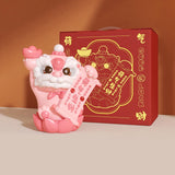 Maxbell Chinese Lion Statue Resin Crafts Desktop Ornament for Entryway Cabinet Shelf pink