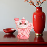 Maxbell Chinese Lion Statue Resin Crafts Desktop Ornament for Entryway Cabinet Shelf pink