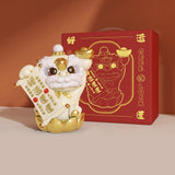 Maxbell Chinese Lion Statue Resin Crafts Desktop Ornament for Entryway Cabinet Shelf golden