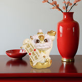 Maxbell Chinese Lion Statue Resin Crafts Desktop Ornament for Entryway Cabinet Shelf golden