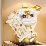 Maxbell Chinese Lion Statue Resin Crafts Desktop Ornament for Entryway Cabinet Shelf golden