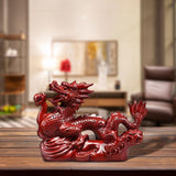 Maxbell Chinese Dragon Figurine Crafts Desktop Ornament for Home Fireplace Bookshelf Red