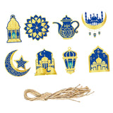 Maxbell 8 Pieces Eid Pendant Ornaments Ramadan Hanging Pendant for Bedroom Home Door Blue and Gold