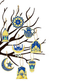 Maxbell 8 Pieces Eid Pendant Ornaments Ramadan Hanging Pendant for Bedroom Home Door Blue and Gold