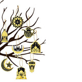 Maxbell 8 Pieces Eid Pendant Ornaments Ramadan Hanging Pendant for Bedroom Home Door Black and Gold