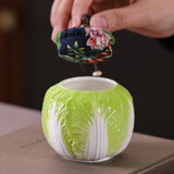 Maxbell Ceramic Tea Jar Cabbage Tea Can Organizer Tea Tin for Nuts Tea Leaves Coffee