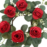 Maxbell Candle Ring Wreath Artificial Rose Candle Ring for Dinner Restaurant Holiday Red