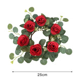 Maxbell Candle Ring Wreath Artificial Rose Candle Ring for Dinner Restaurant Holiday Red