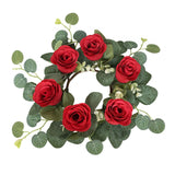 Maxbell Candle Ring Wreath Artificial Rose Candle Ring for Dinner Restaurant Holiday Red